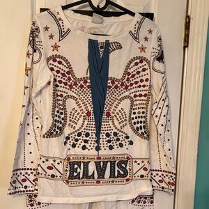 Elvis Graphic pajama set - White with Blue & Gold Accent